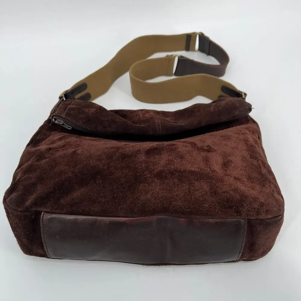 Vtg Lauren Ralph Lauren Hobo Bag Chocolate Brown Suede Leather Shoulder Purse